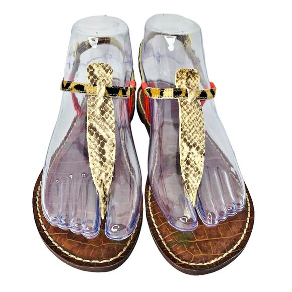 Sam Edelman Gigi Thong Sandals Flats Women's Size 6 - Snake / Leopard / Coral - Picture 2 of 10